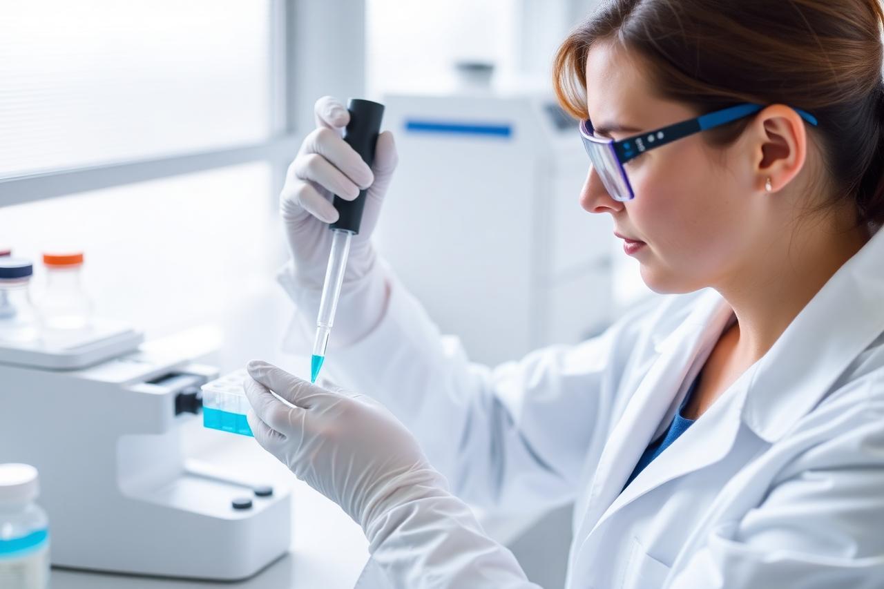 Researcher pipetting a reconstituted peptide sample